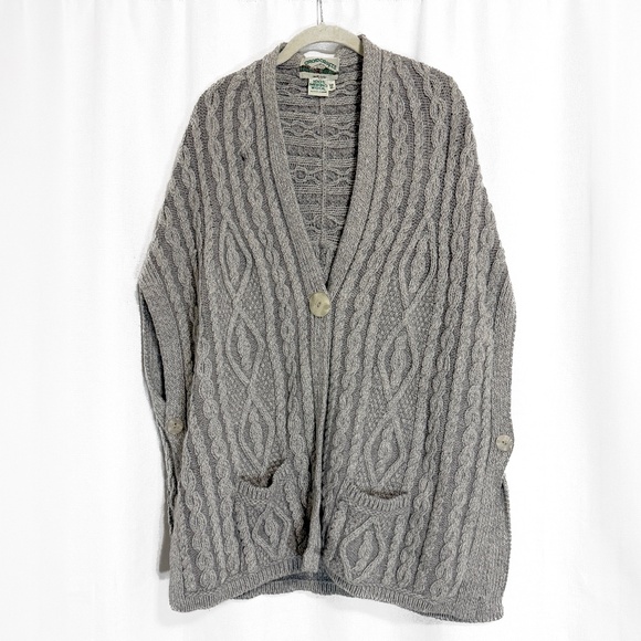 Vintage Arancrafts Ireland Heathered Gray Chunky Knit Poncho Cardigan Size M/L - Picture 1 of 9